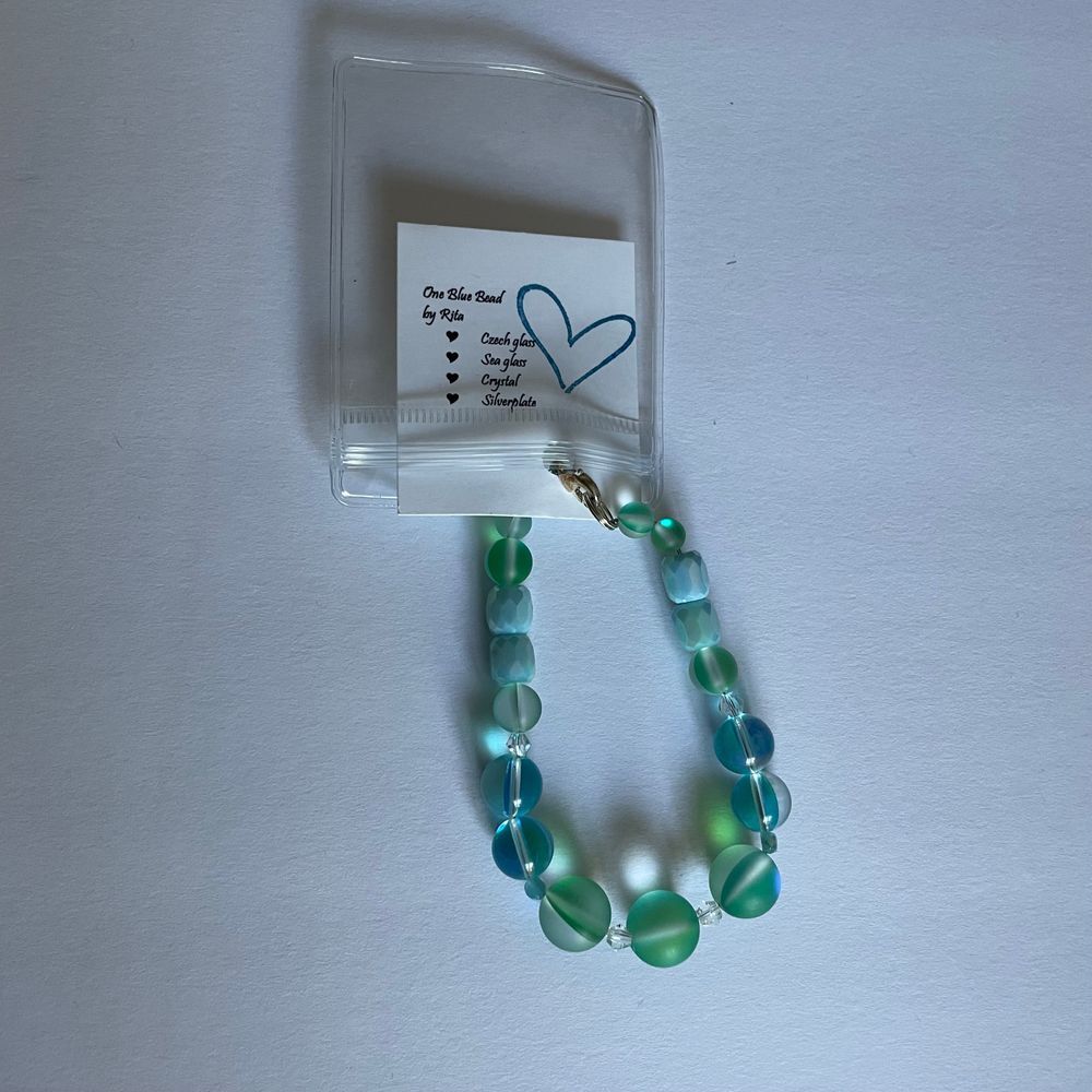 Artisan handmade glass blue bracelet sea Czech crystal glass silver plated